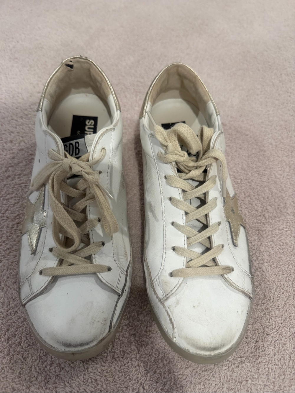 Golden Goose women’s White Sneakers with Beige Laces and Gold Star